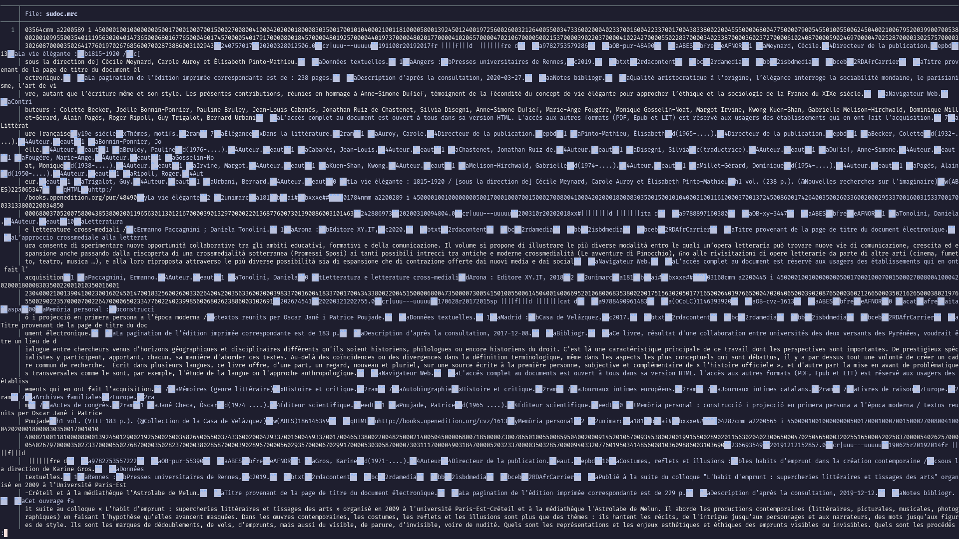 Screenshot of a MARC file